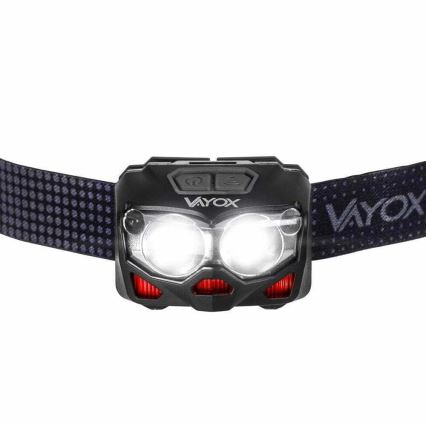 LED Aptumšojama uzlādējams galvas lampa ar sensoru un sarkana lampa 2xLED/5W/5V/3xAAA IP65 500 spīdīgs 1200 mAh