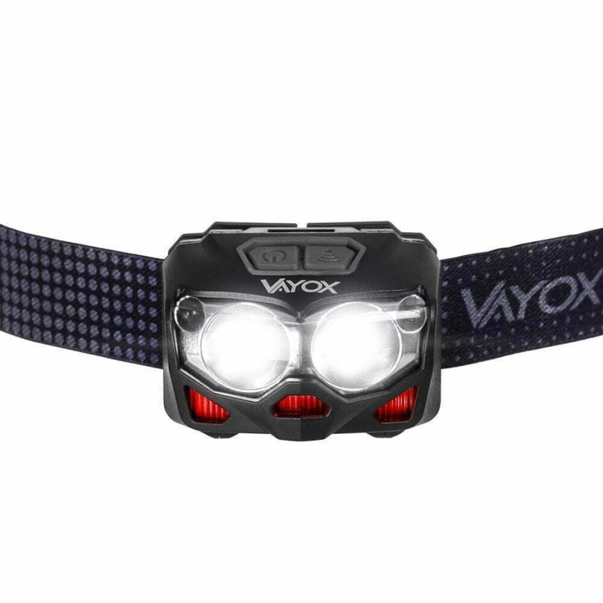 LED Aptumšojama uzlādējams galvas lampa ar sensoru un sarkana lampa 2xLED/5W/5V/3xAAA IP65 500 spīdīgs 1200 mAh