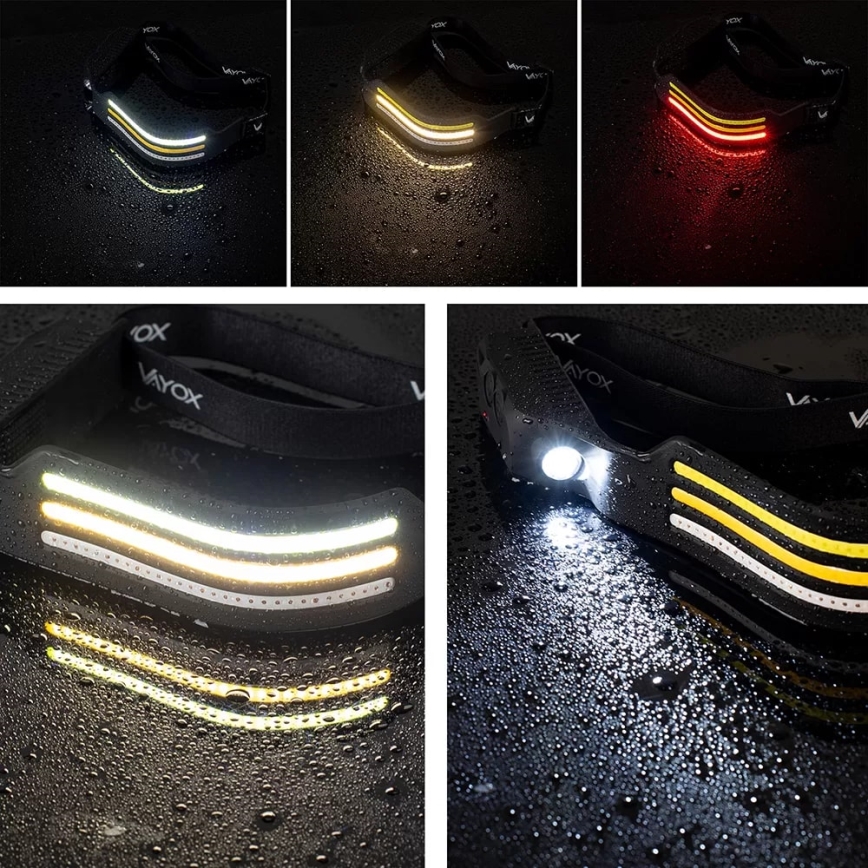 LED Aptumšojama uzlādējams galvas lampa ar sensoru un sarkana lampa 4xLED/5V IP44 300 spīdīgs 1200 mAh