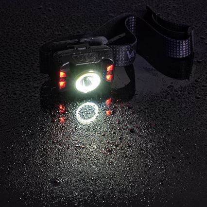 LED Aptumšojama uzlādējams galvas lampa ar sensoru un sarkana lampa LED/15W/5V IP66 430 spīdīgs 1800 mAh