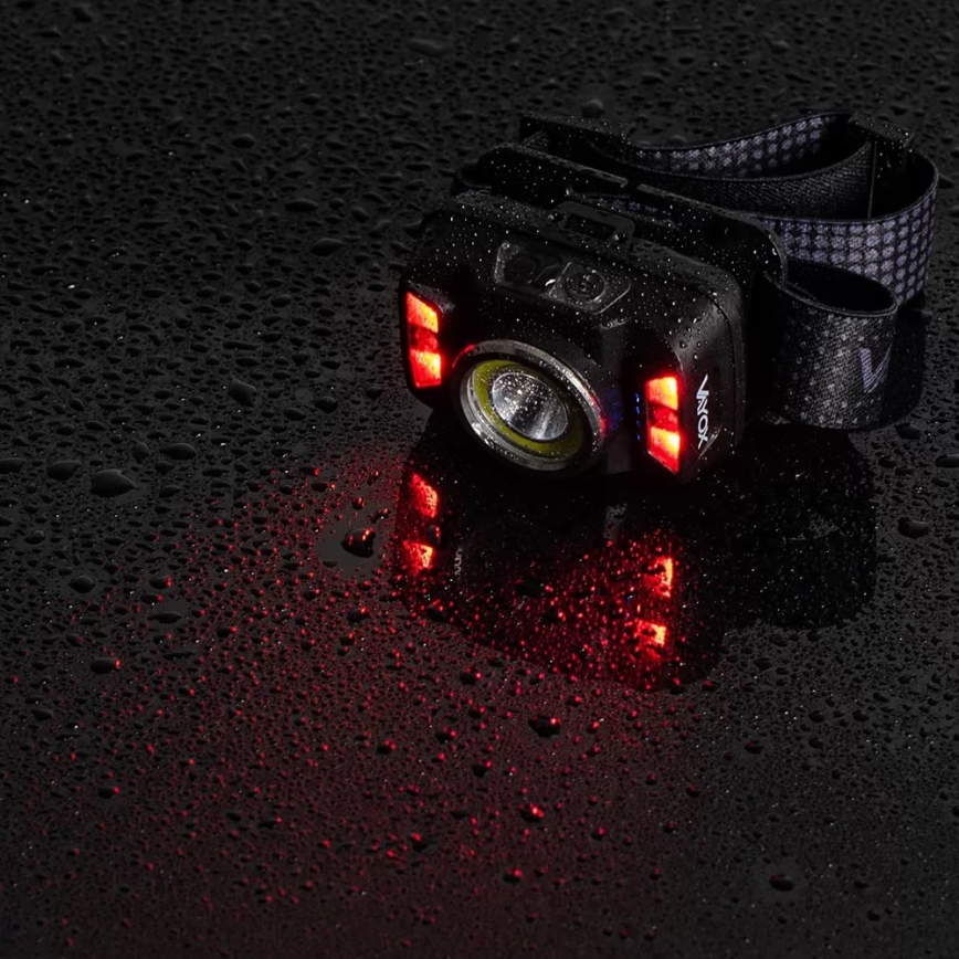 LED Aptumšojama uzlādējams galvas lampa ar sensoru un sarkana lampa LED/15W/5V IP66 430 spīdīgs 1800 mAh