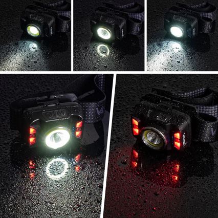 LED Aptumšojama uzlādējams galvas lampa ar sensoru un sarkana lampa LED/15W/5V IP66 430 spīdīgs 1800 mAh