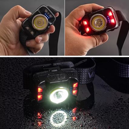 LED Aptumšojama uzlādējams galvas lampa ar sensoru un sarkana lampa LED/15W/5V IP66 430 spīdīgs 1800 mAh