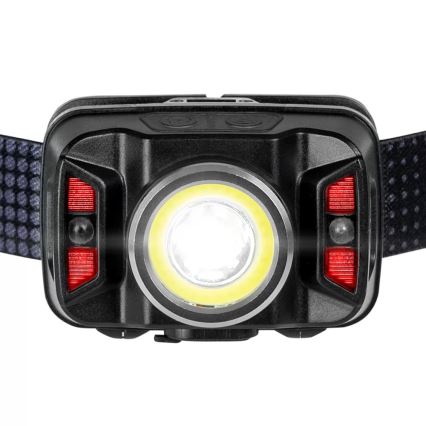 LED Aptumšojama uzlādējams galvas lampa ar sensoru un sarkana lampa LED/15W/5V IP66 430 spīdīgs 1800 mAh
