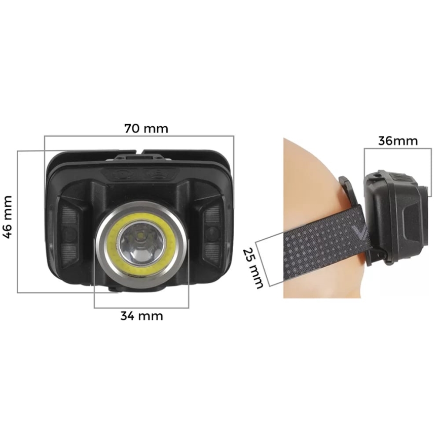 LED Aptumšojama uzlādējams galvas lampa ar sensoru un sarkana lampa LED/15W/5V IP66 430 spīdīgs 1800 mAh