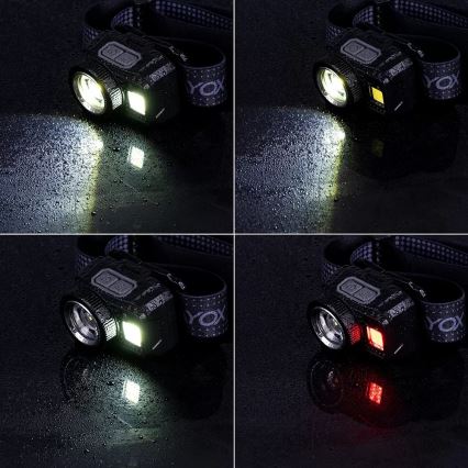 LED Aptumšojama uzlādējams galvas lampa ar sensoru un sarkana lampa LED/6W/5V/3xAAA IP44 500 spīdīgs 1200 mAh