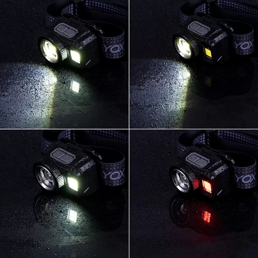 LED Aptumšojama uzlādējams galvas lampa ar sensoru un sarkana lampa LED/6W/5V/3xAAA IP44 500 spīdīgs 1200 mAh