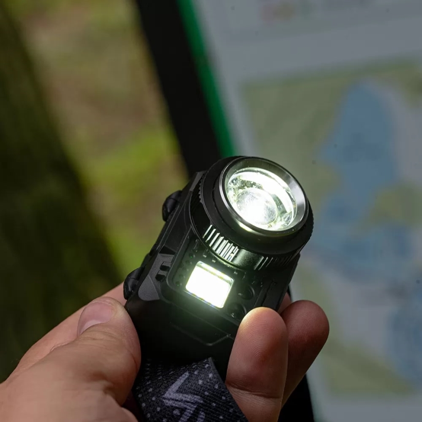 LED Aptumšojama uzlādējams galvas lampa ar sensoru un sarkana lampa LED/6W/5V/3xAAA IP44 500 spīdīgs 1200 mAh