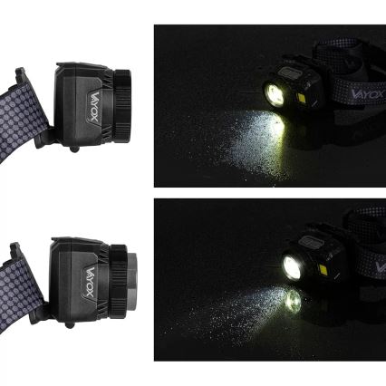 LED Aptumšojama uzlādējams galvas lampa ar sensoru un sarkana lampa LED/6W/5V/3xAAA IP44 500 spīdīgs 1200 mAh