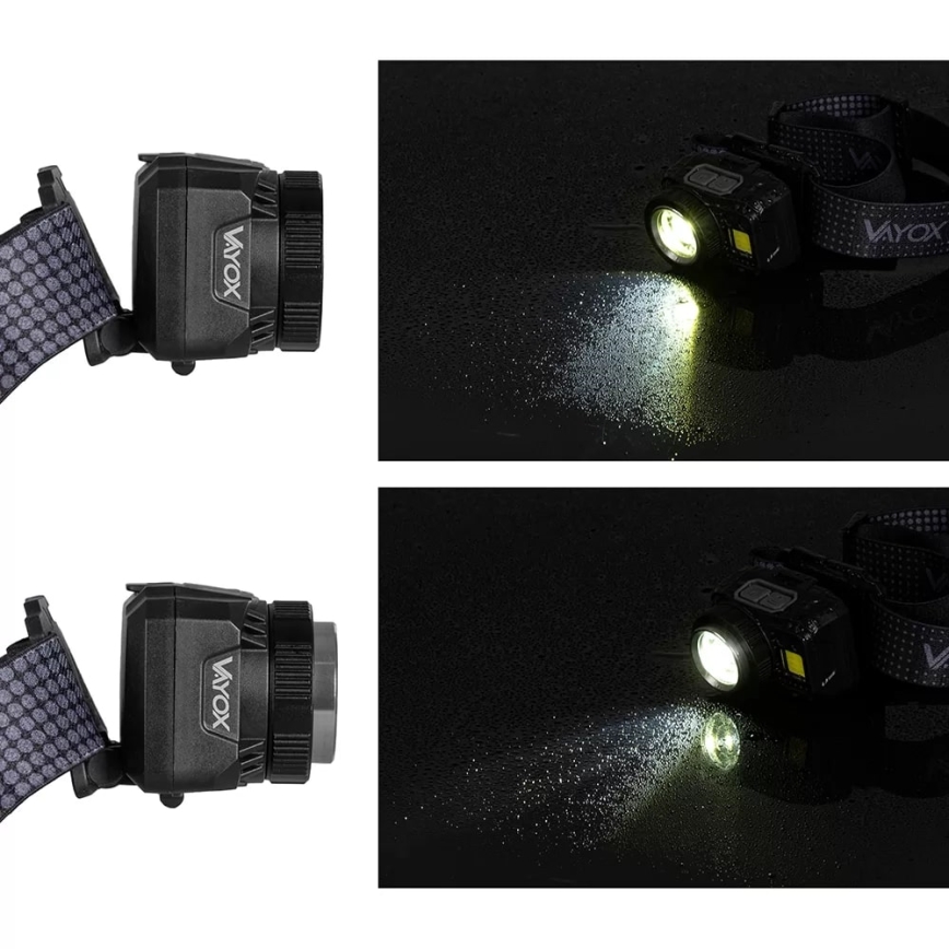 LED Aptumšojama uzlādējams galvas lampa ar sensoru un sarkana lampa LED/6W/5V/3xAAA IP44 500 spīdīgs 1200 mAh