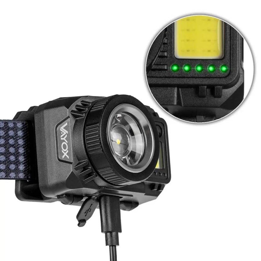 LED Aptumšojama uzlādējams galvas lampa ar sensoru un sarkana lampa LED/6W/5V/3xAAA IP44 500 spīdīgs 1200 mAh