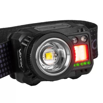 LED Aptumšojama uzlādējams galvas lampa ar sensoru un sarkana lampa LED/6W/5V/3xAAA IP44 500 spīdīgs 1200 mAh