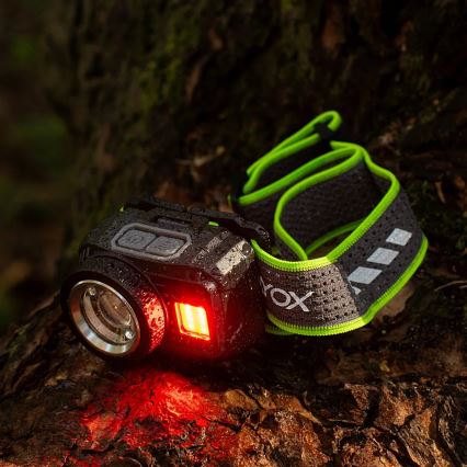 LED uzlādējama galvas lampa ar regulējamu spilgtumu, sensoru un sarkano gaismu LED/6W/5V/3xAAA IP66 500 lm 1200 mAh