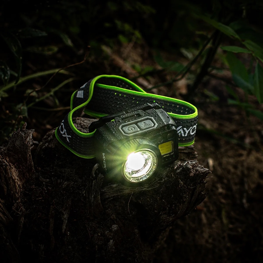 LED uzlādējama galvas lampa ar regulējamu spilgtumu, sensoru un sarkano gaismu LED/6W/5V/3xAAA IP66 500 lm 1200 mAh