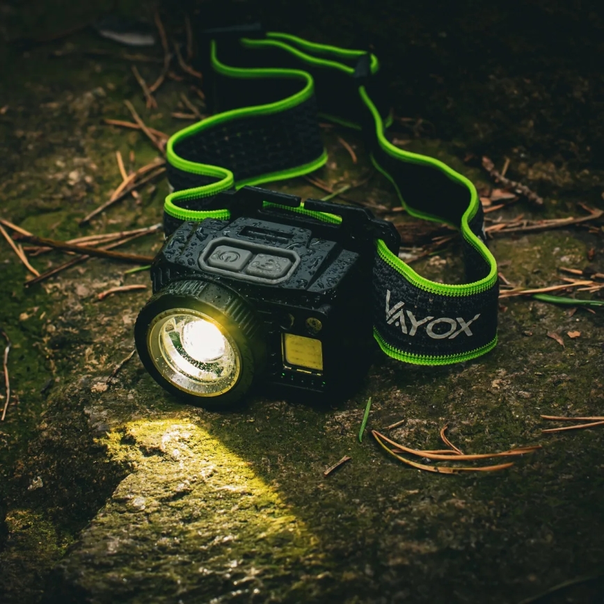 LED uzlādējama galvas lampa ar regulējamu spilgtumu, sensoru un sarkano gaismu LED/6W/5V/3xAAA IP66 500 lm 1200 mAh