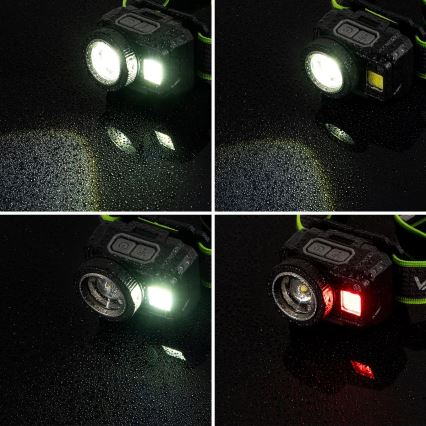 LED uzlādējama galvas lampa ar regulējamu spilgtumu, sensoru un sarkano gaismu LED/6W/5V/3xAAA IP66 500 lm 1200 mAh