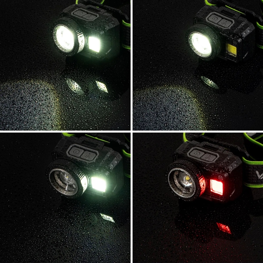 LED uzlādējama galvas lampa ar regulējamu spilgtumu, sensoru un sarkano gaismu LED/6W/5V/3xAAA IP66 500 lm 1200 mAh