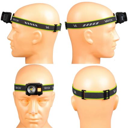 LED uzlādējama galvas lampa ar regulējamu spilgtumu, sensoru un sarkano gaismu LED/6W/5V/3xAAA IP66 500 lm 1200 mAh