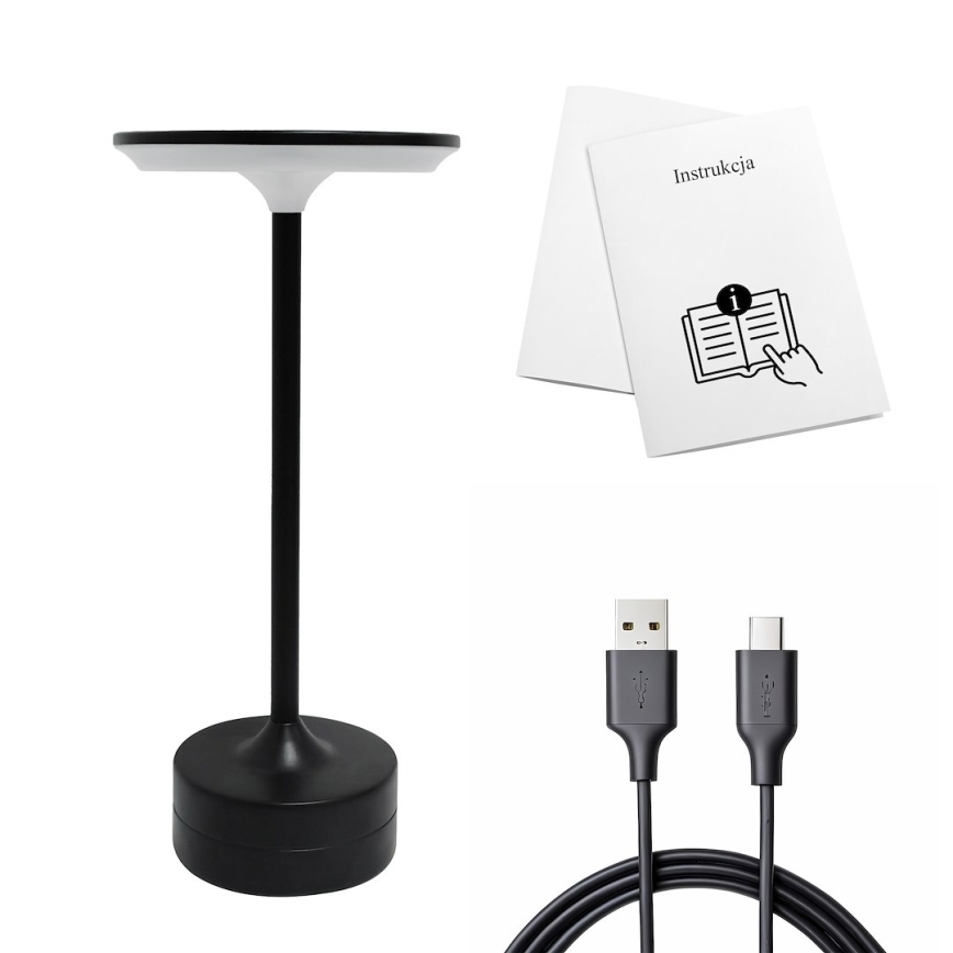 LED uzlādējamā skārienjūtīgā galda lampa TAVOLO LED/2,5W/5V 2400 mAh 3000-6000K melna