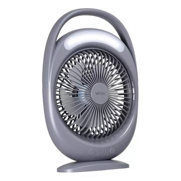 LED uzlādējamais galda ventilators ar LED apgaismojumu LED/2,8W/5V USB 2400 mAh pelēks