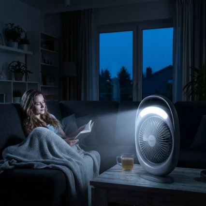 LED uzlādējamais galda ventilators ar LED apgaismojumu LED/2,8W/5V USB 2400 mAh pelēks