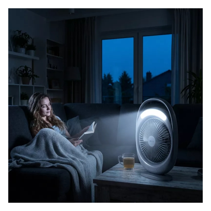 LED uzlādējamais galda ventilators ar LED apgaismojumu LED/2,8W/5V USB 2400 mAh pelēks