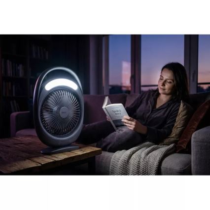LED uzlādējamais galda ventilators ar LED apgaismojumu LED/2,8W/5V USB 2400 mAh pelēks