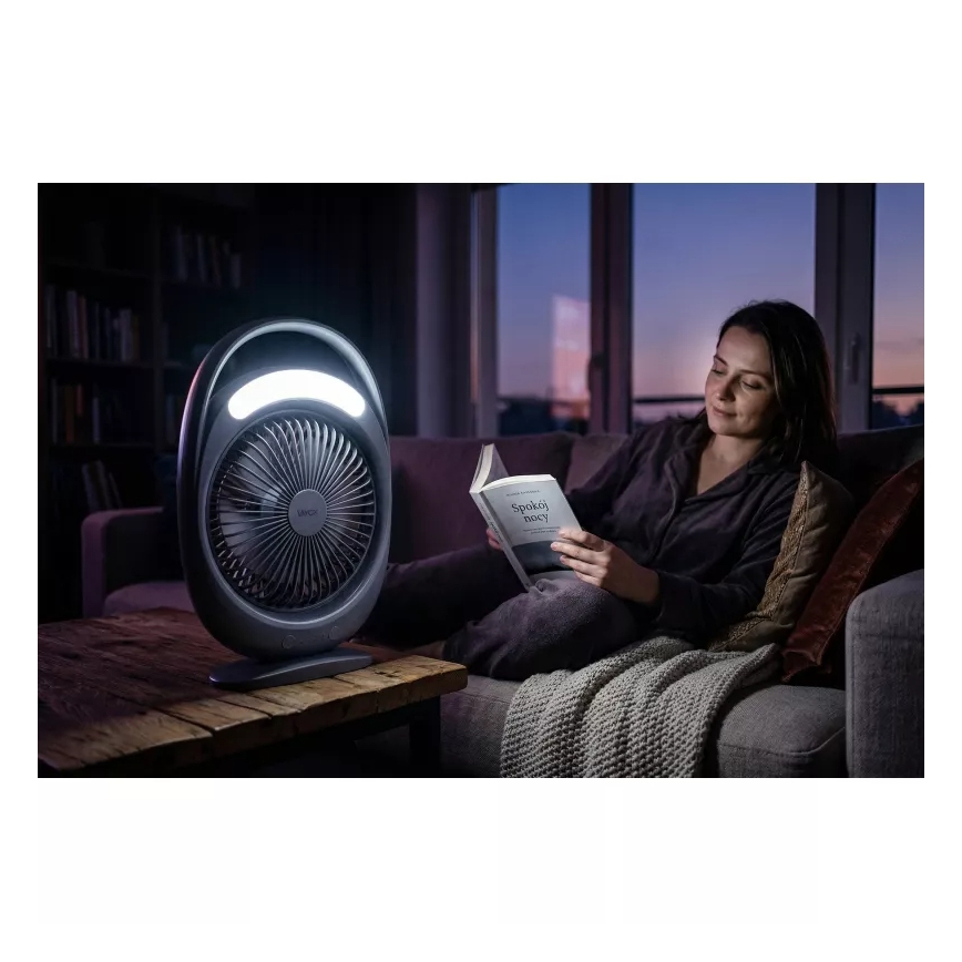 LED uzlādējamais galda ventilators ar LED apgaismojumu LED/2,8W/5V USB 2400 mAh pelēks