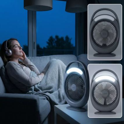 LED uzlādējamais galda ventilators ar LED apgaismojumu LED/2,8W/5V USB 2400 mAh pelēks
