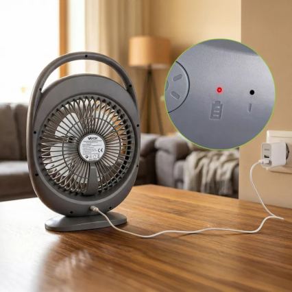 LED uzlādējamais galda ventilators ar LED apgaismojumu LED/2,8W/5V USB 2400 mAh pelēks