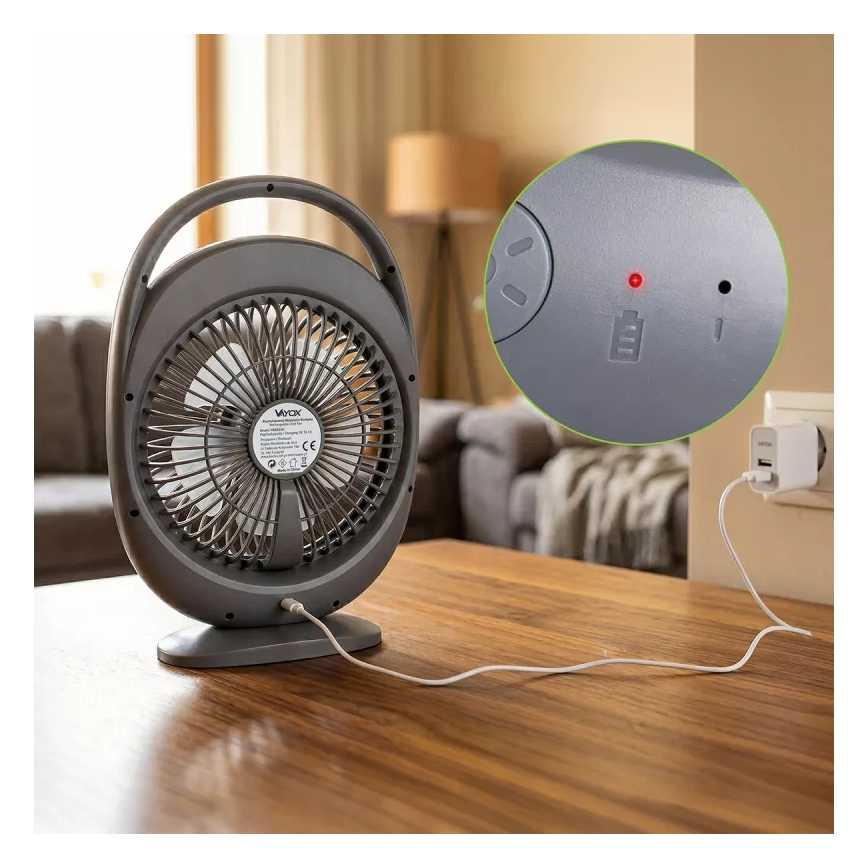 LED uzlādējamais galda ventilators ar LED apgaismojumu LED/2,8W/5V USB 2400 mAh pelēks