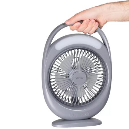 LED uzlādējamais galda ventilators ar LED apgaismojumu LED/2,8W/5V USB 2400 mAh pelēks