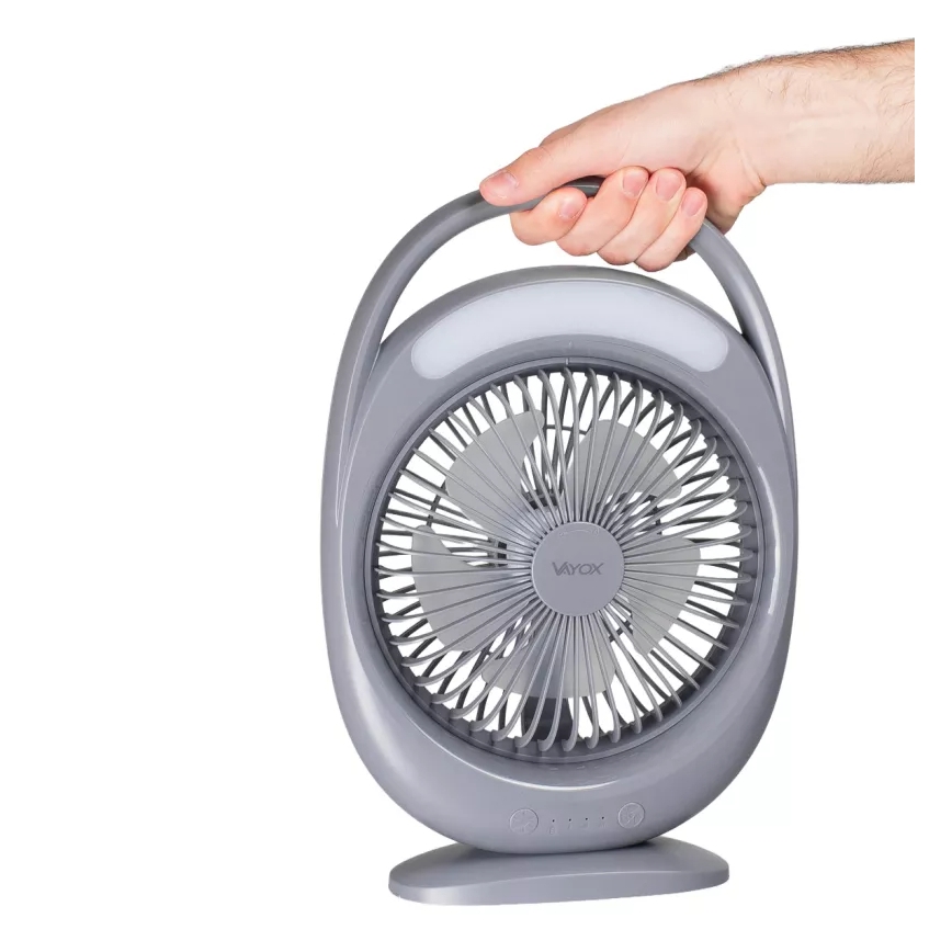 LED uzlādējamais galda ventilators ar LED apgaismojumu LED/2,8W/5V USB 2400 mAh pelēks