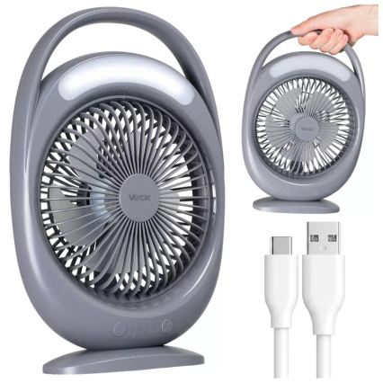 LED uzlādējamais galda ventilators ar LED apgaismojumu LED/2,8W/5V USB 2400 mAh pelēks