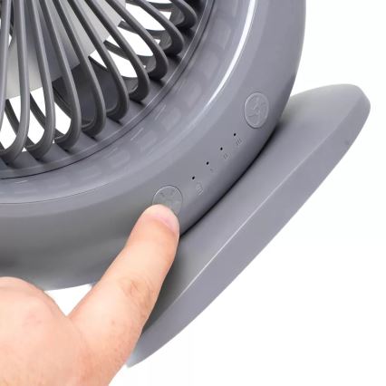 LED uzlādējamais galda ventilators ar LED apgaismojumu LED/2,8W/5V USB 2400 mAh pelēks