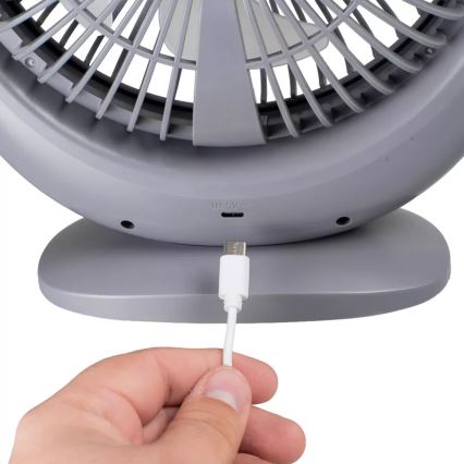 LED uzlādējamais galda ventilators ar LED apgaismojumu LED/2,8W/5V USB 2400 mAh pelēks