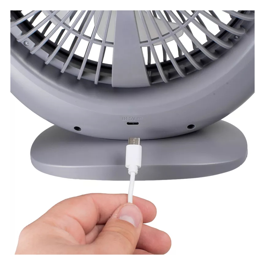 LED uzlādējamais galda ventilators ar LED apgaismojumu LED/2,8W/5V USB 2400 mAh pelēks