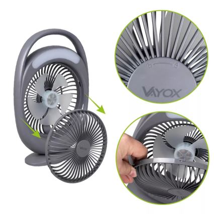 LED uzlādējamais galda ventilators ar LED apgaismojumu LED/2,8W/5V USB 2400 mAh pelēks