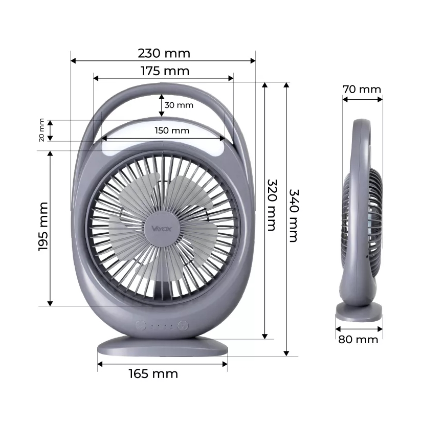 LED uzlādējamais galda ventilators ar LED apgaismojumu LED/2,8W/5V USB 2400 mAh pelēks