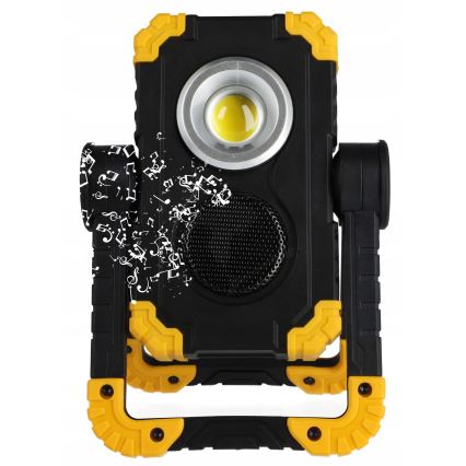 LED uzlādējamais prožektors ar skaļruni un powerbankas funkciju LED/10W/5V 4400 mAh IP44 melns/dzeltens