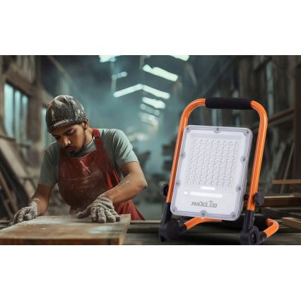 Uzlādējamais LED prožektors ar statīvu un regulējamu spilgtumu LED/100W/3,2V 4500K 10000 mAh IP65 oranžs