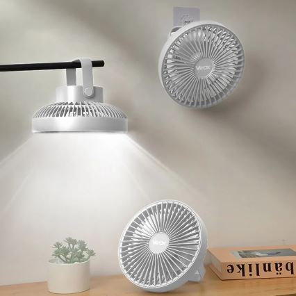LED Uzlādējams galda ventilators ar LED apgaismojumu LED/2W/5V USB 2400 mAh balts