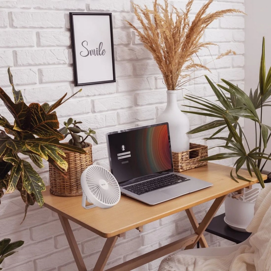 LED Uzlādējams galda ventilators ar LED apgaismojumu LED/2W/5V USB 2400 mAh balts