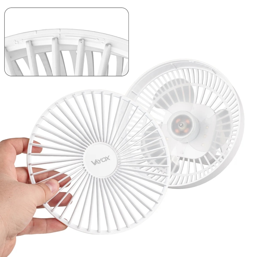 LED Uzlādējams galda ventilators ar LED apgaismojumu LED/2W/5V USB 2400 mAh balts