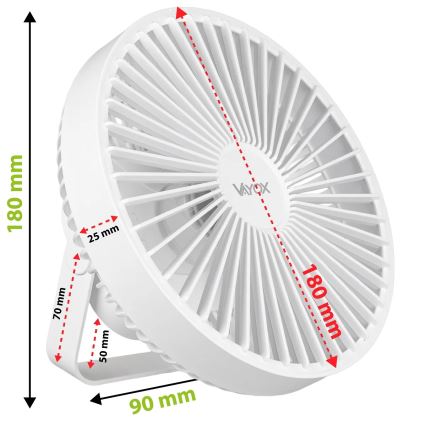 LED Uzlādējams galda ventilators ar LED apgaismojumu LED/2W/5V USB 2400 mAh balts