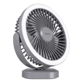 LED Uzlādējams galda ventilators ar LED apgaismojumu LED/3W/5V USB 2400 mAh pelēks