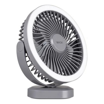 LED Uzlādējams galda ventilators ar LED apgaismojumu LED/3W/5V USB 2400 mAh pelēks