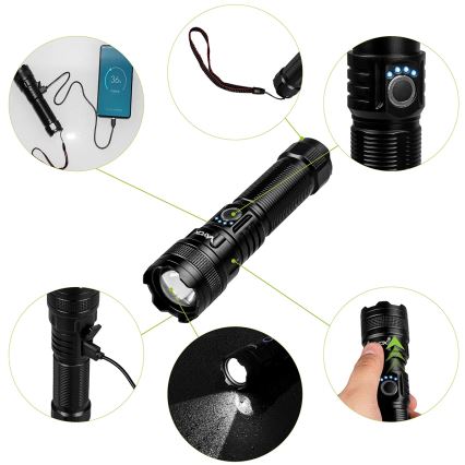 LED Aptumšojams uzlādējams lukturītis ar lādētājakumulatoru funkcija LED/10W/5V IPX4 600 spīdīgs 2000 mAh