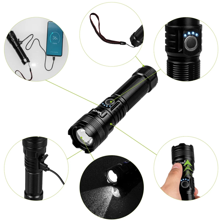 LED Aptumšojams uzlādējams lukturītis ar lādētājakumulatoru funkcija LED/10W/5V IPX4 600 spīdīgs 2000 mAh