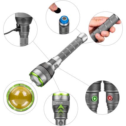 LED Aptumšojams uzlādējams lukturītis ar lādētājakumulatoru funkcija LED/5V IPX7 10000 spīdīgs 2600 mAh